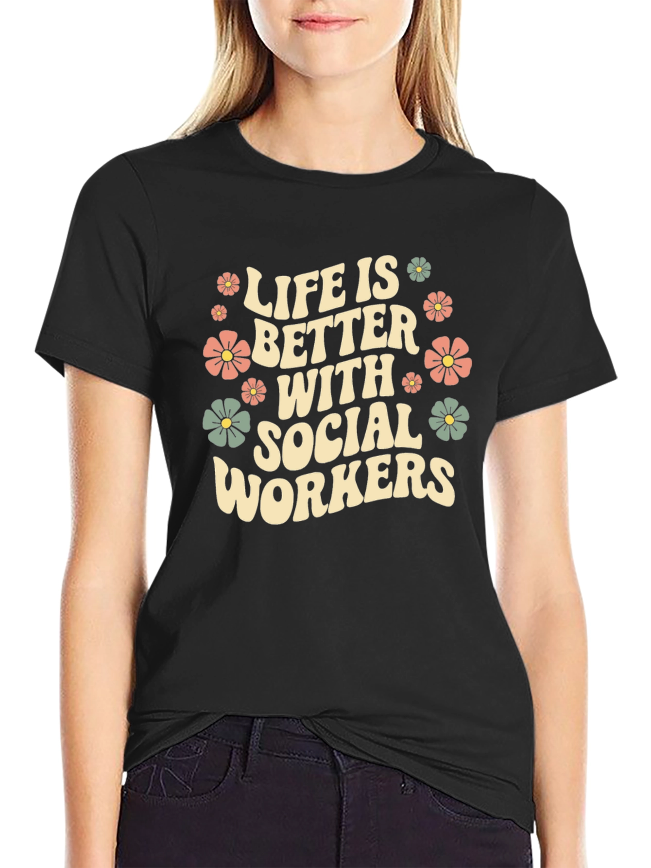Social Worker Floral Graphic T-Shirt