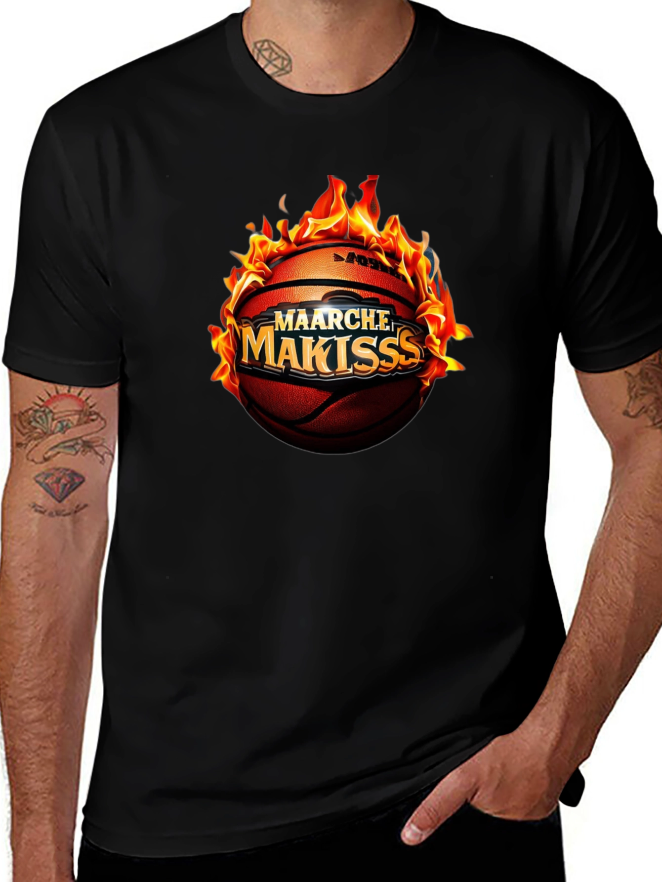 Flaming Basketball Graphic T-Shirt