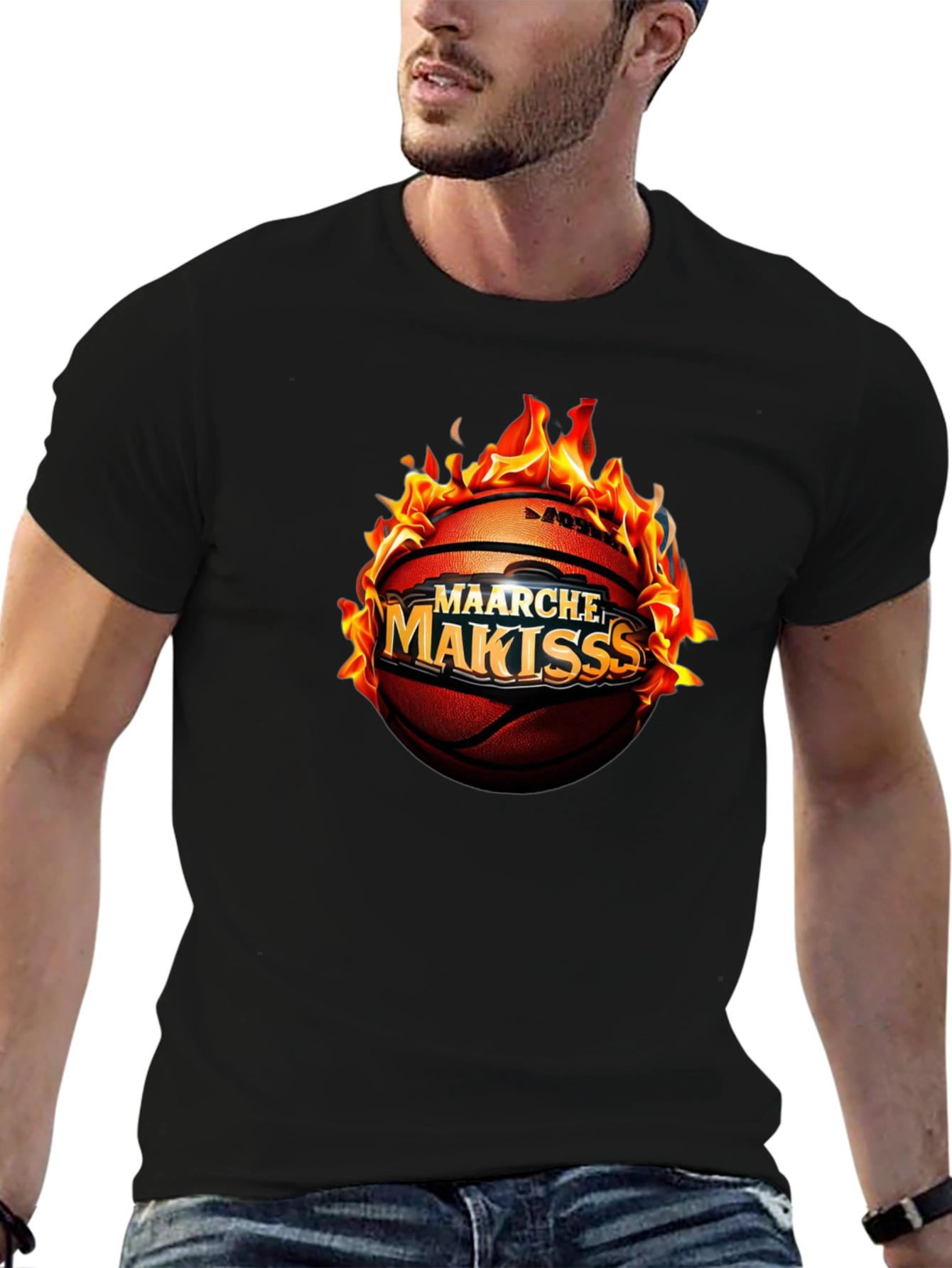 Flaming Basketball Graphic T-Shirt