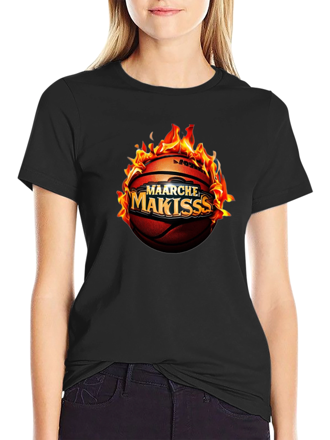 Flaming Basketball Graphic T-Shirt