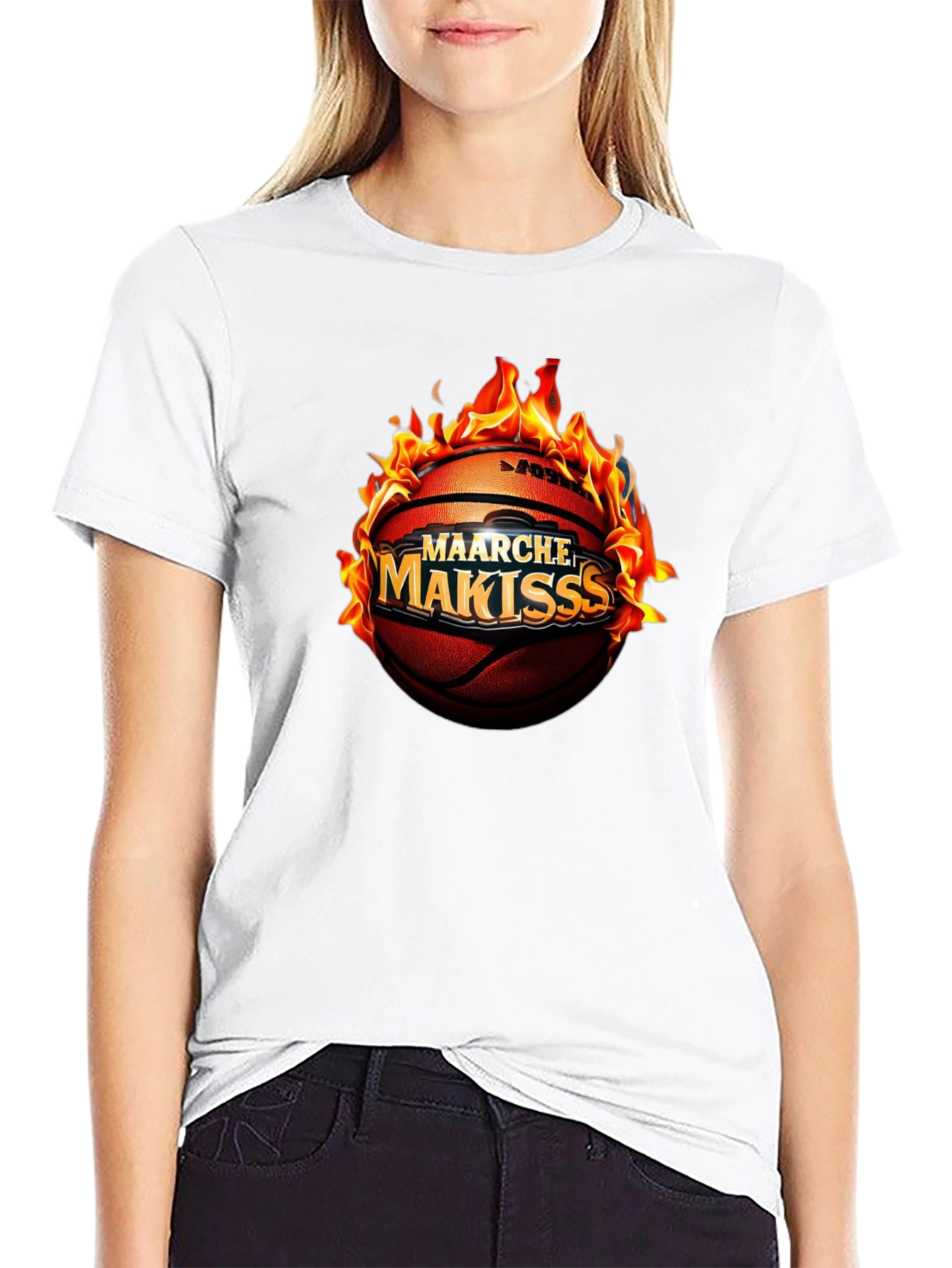 Flaming Basketball Graphic T-Shirt
