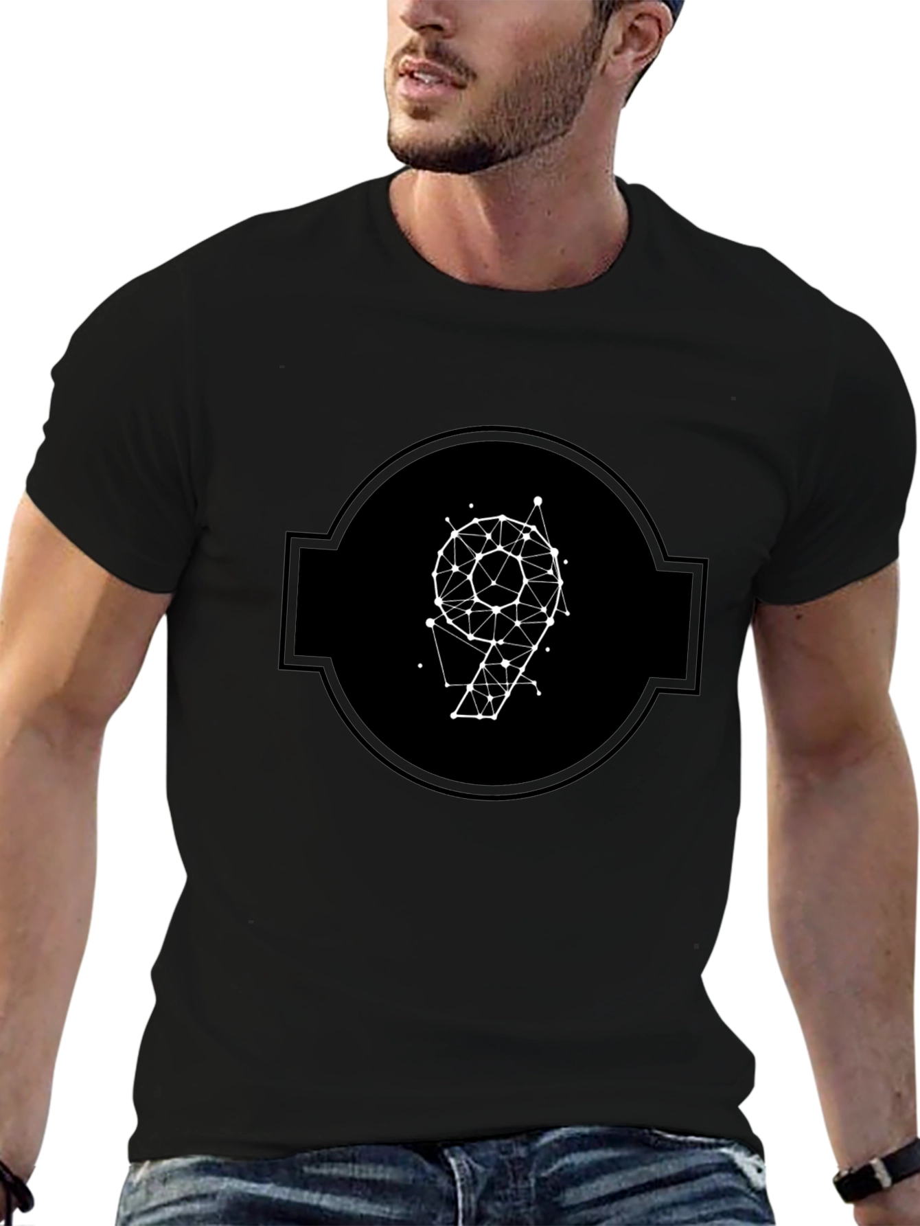 Geometric Number 9 Black T-Shirt