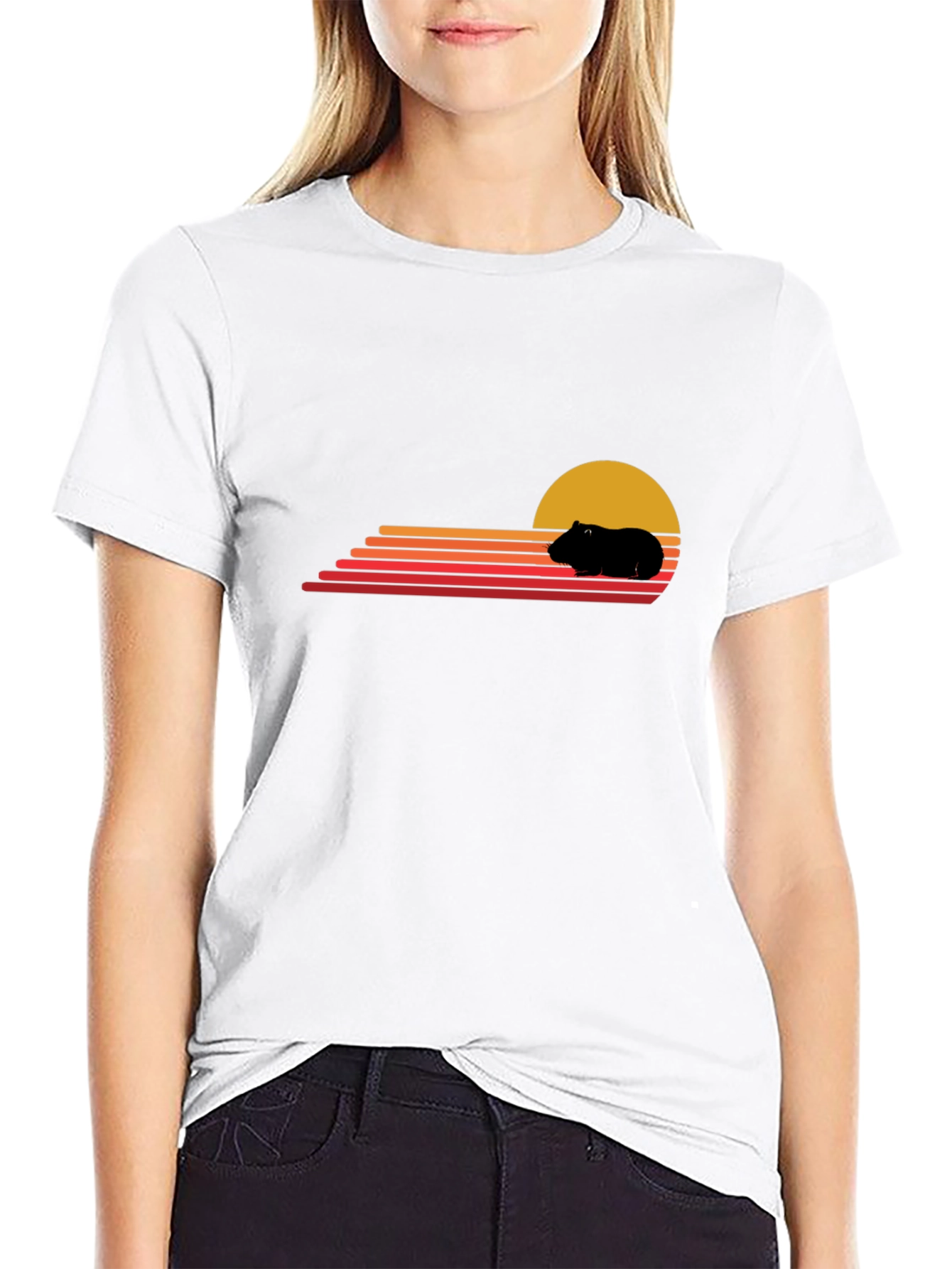Retro Guinea Pig Sunset T-Shirt