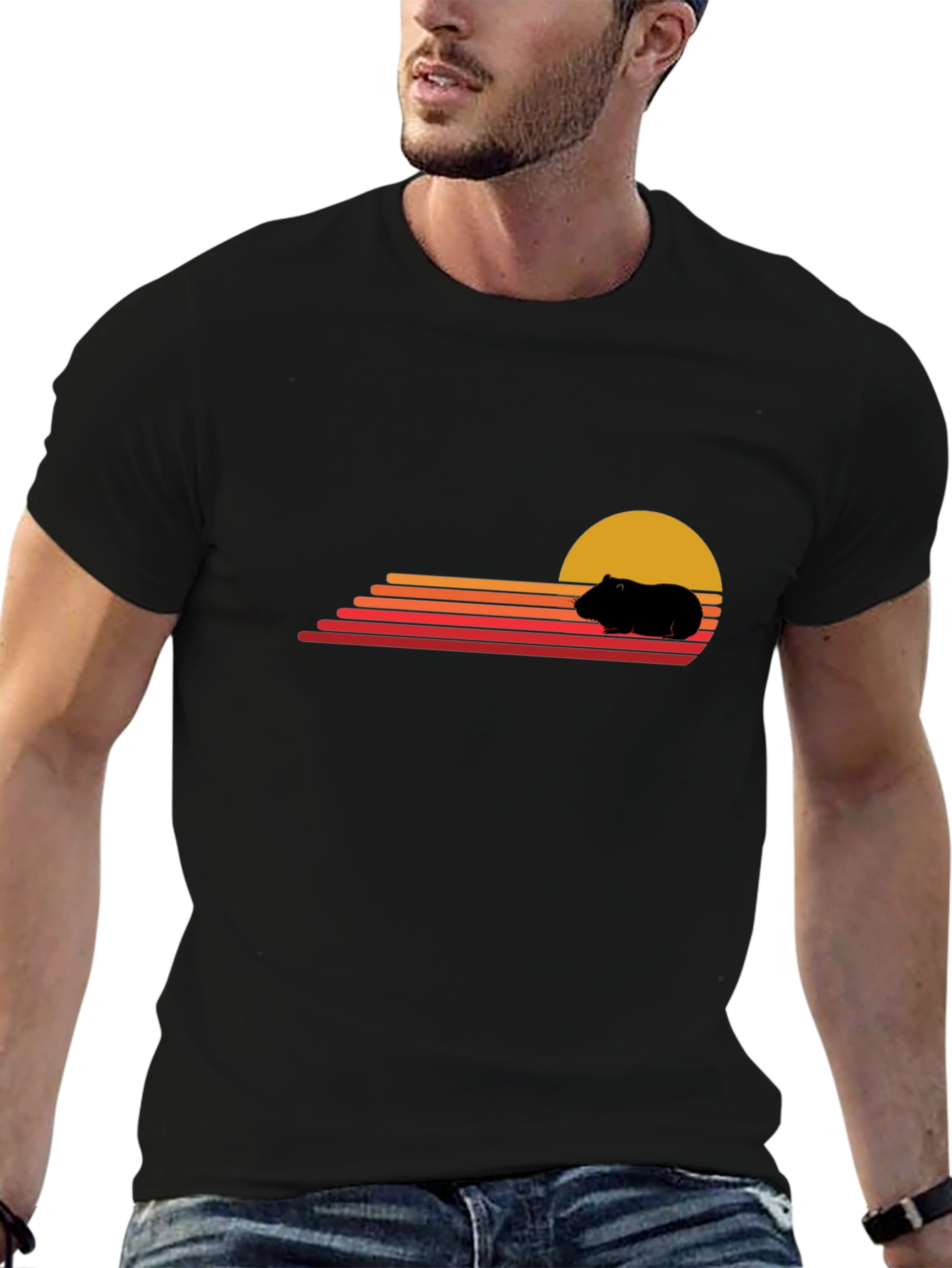 Retro Guinea Pig Sunset T-Shirt