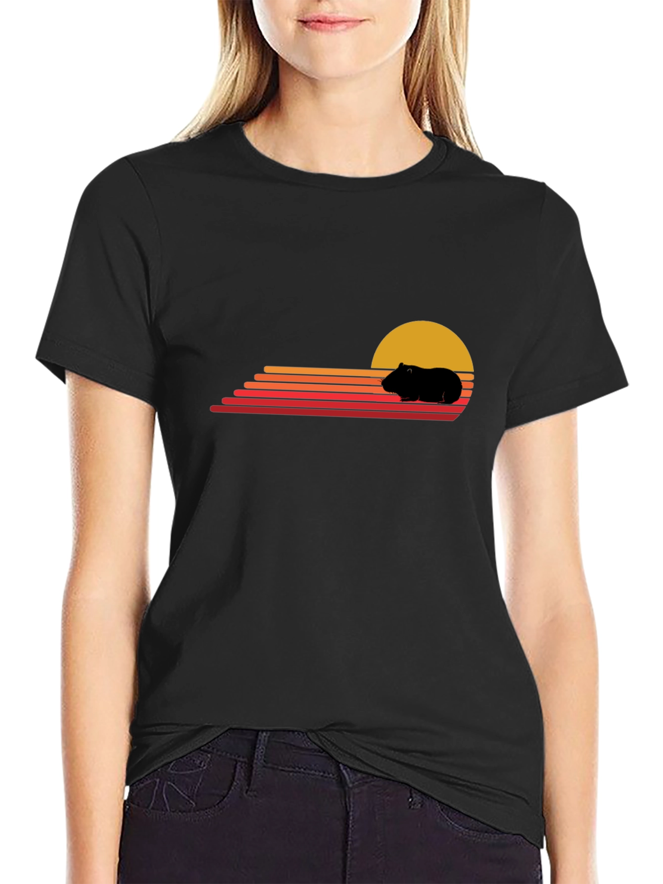 Retro Guinea Pig Sunset T-Shirt