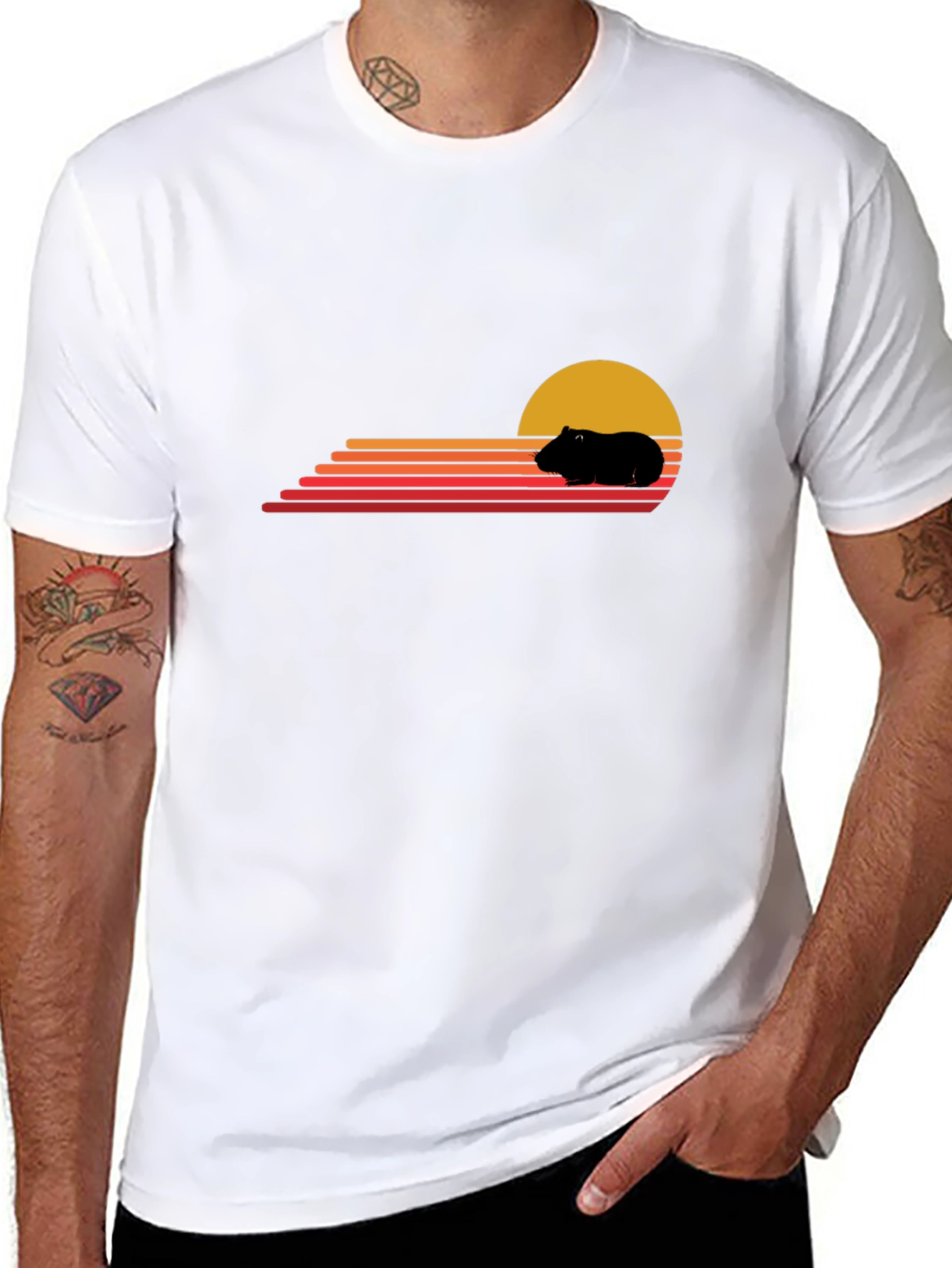 Retro Guinea Pig Sunset T-Shirt