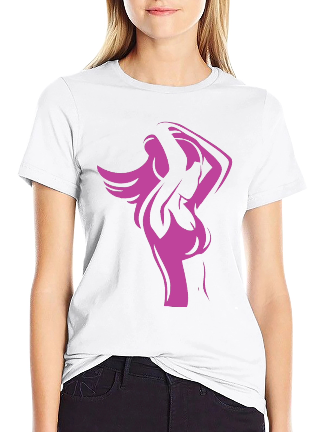 Stylish Black Tee with Modern Woman Graphic