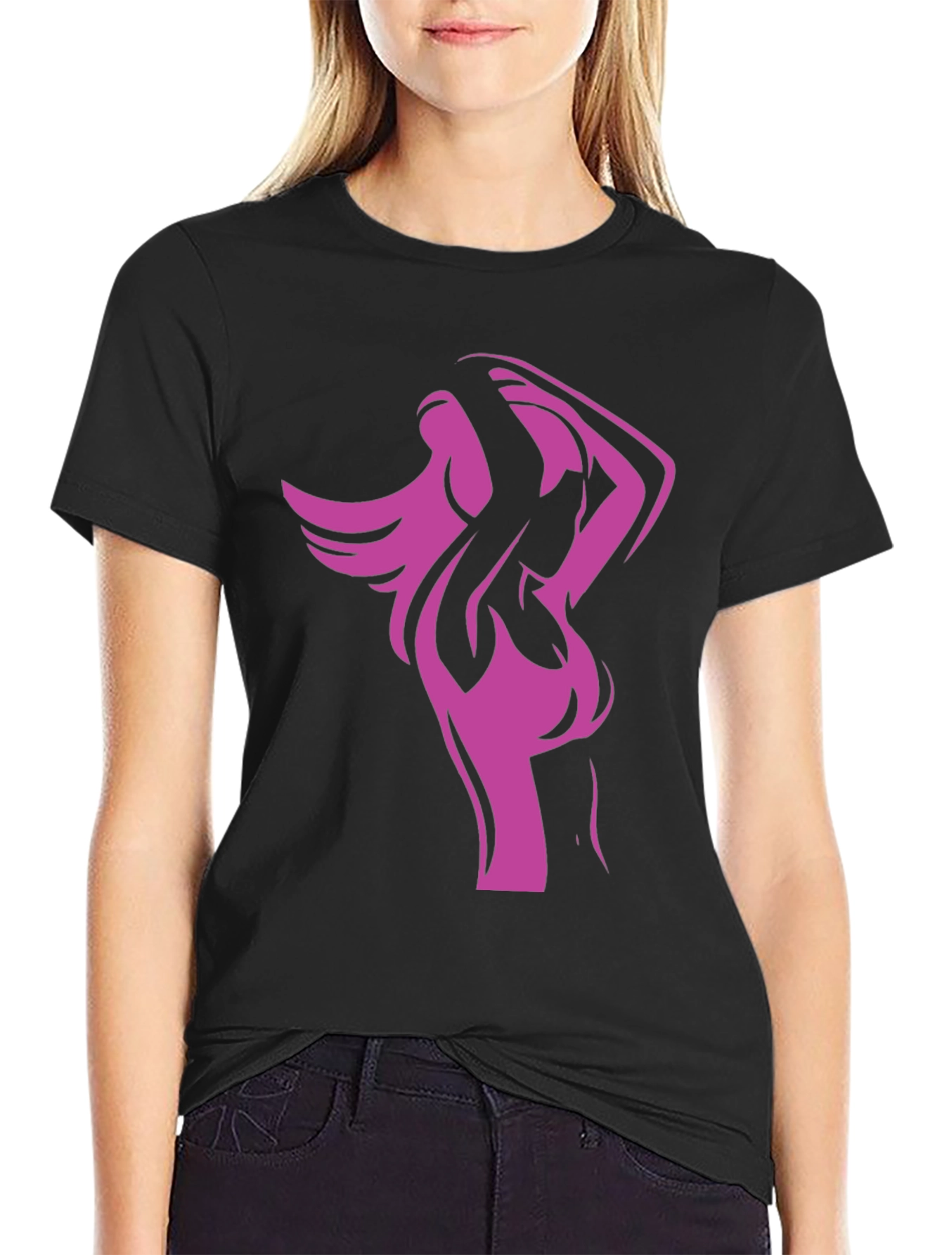 Stylish Black Tee with Modern Woman Graphic