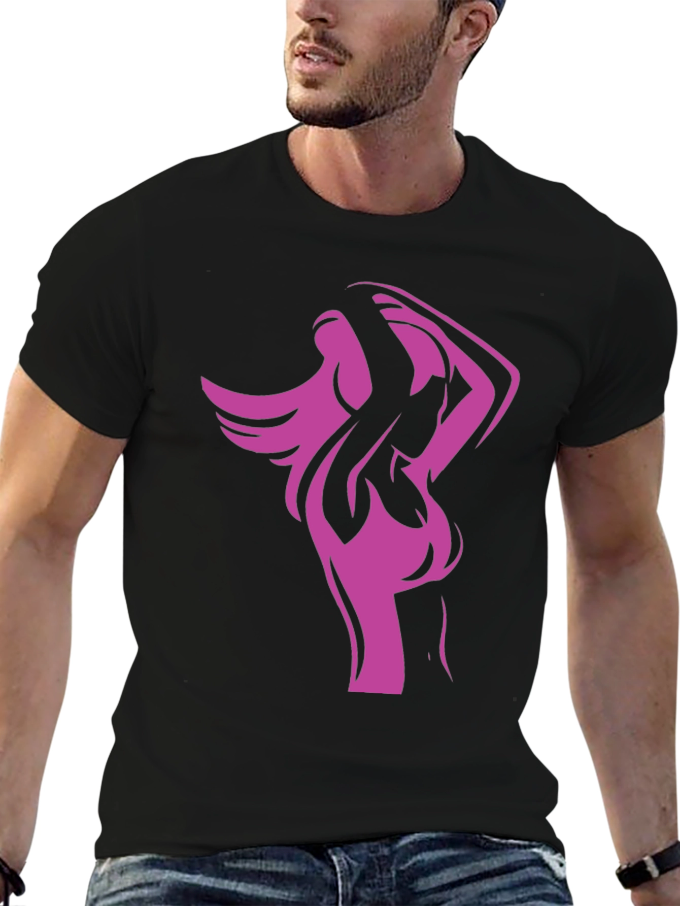 Stylish Black Tee with Modern Woman Graphic