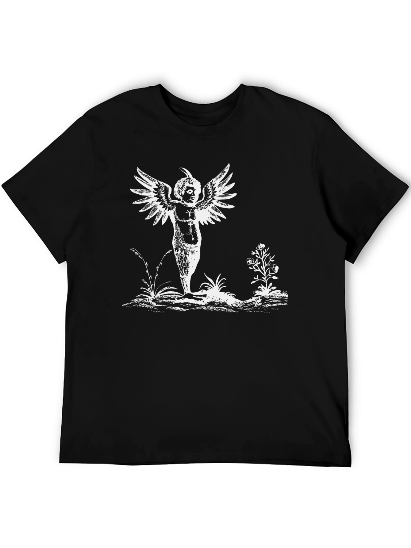 Whimsical Winged Figure Black T-Shirt