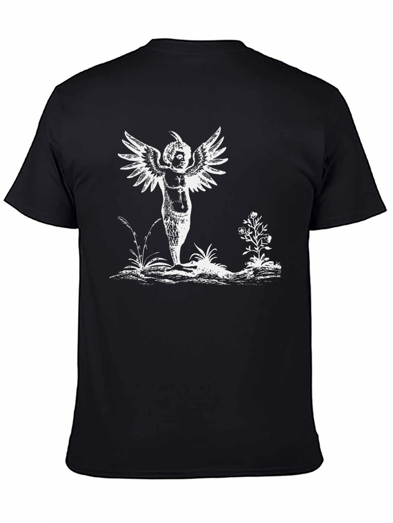 Whimsical Winged Figure Black T-Shirt
