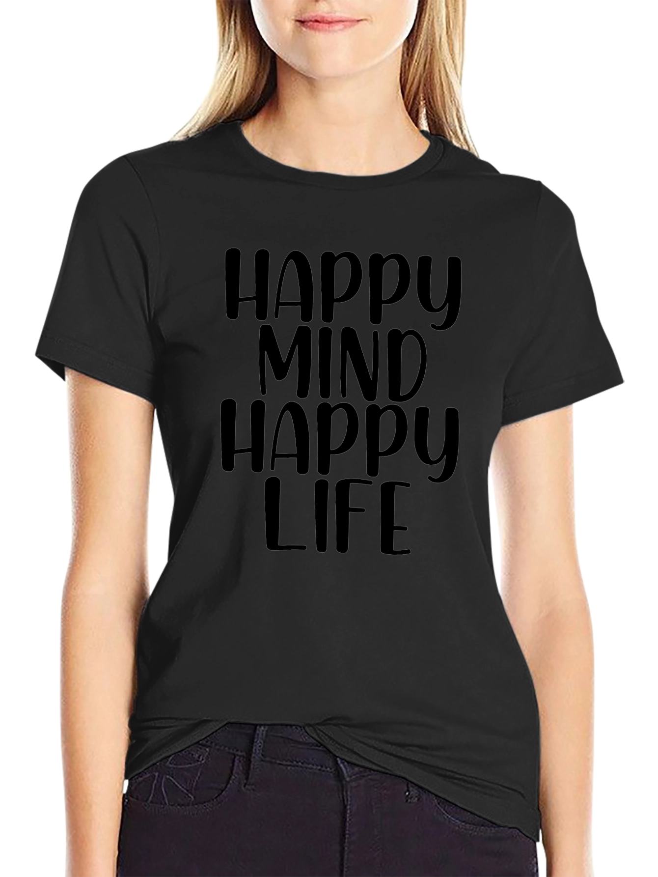Happy Mind Happy Life Black Graphic Tee