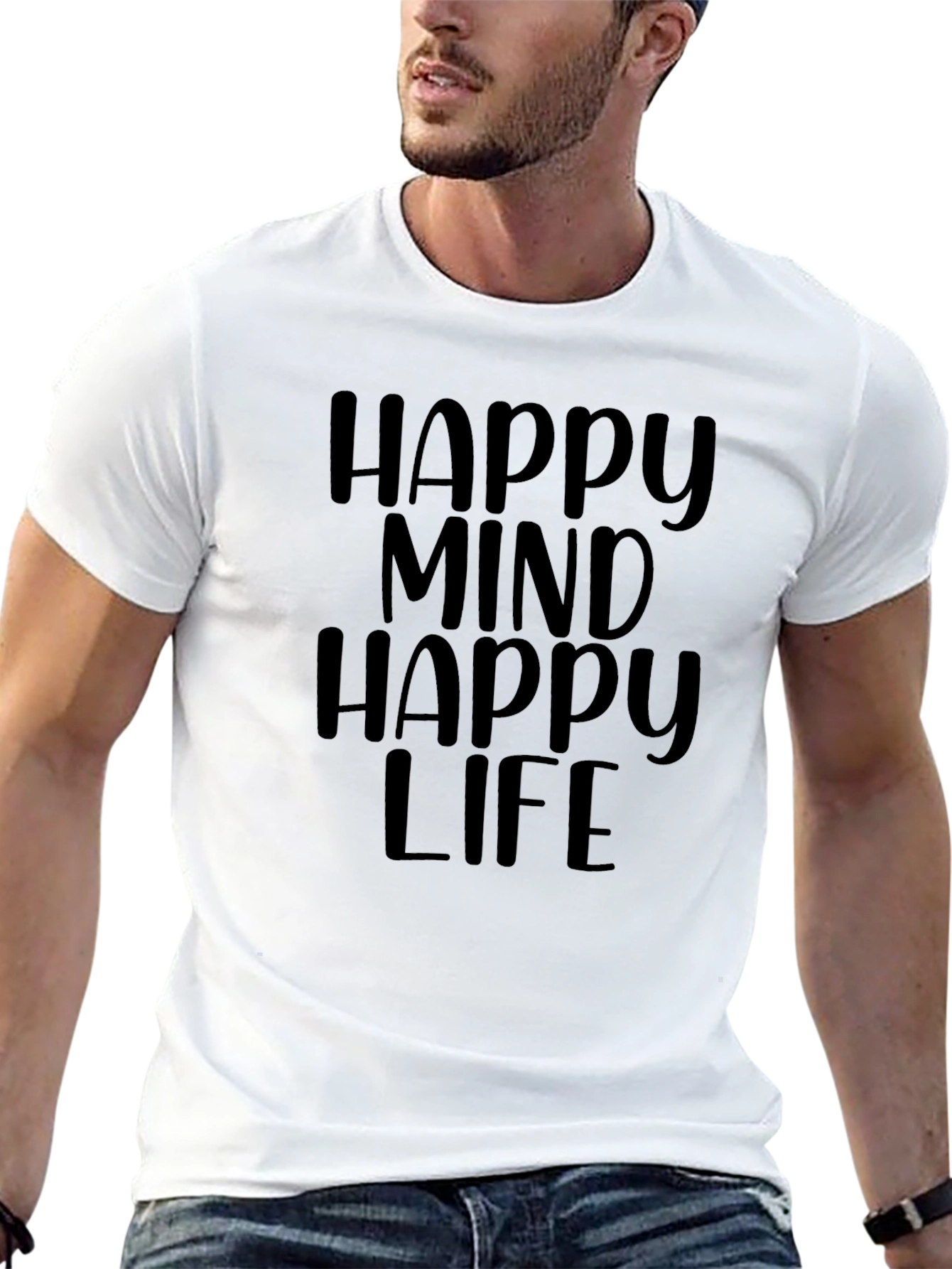 Happy Mind Happy Life Black Graphic Tee