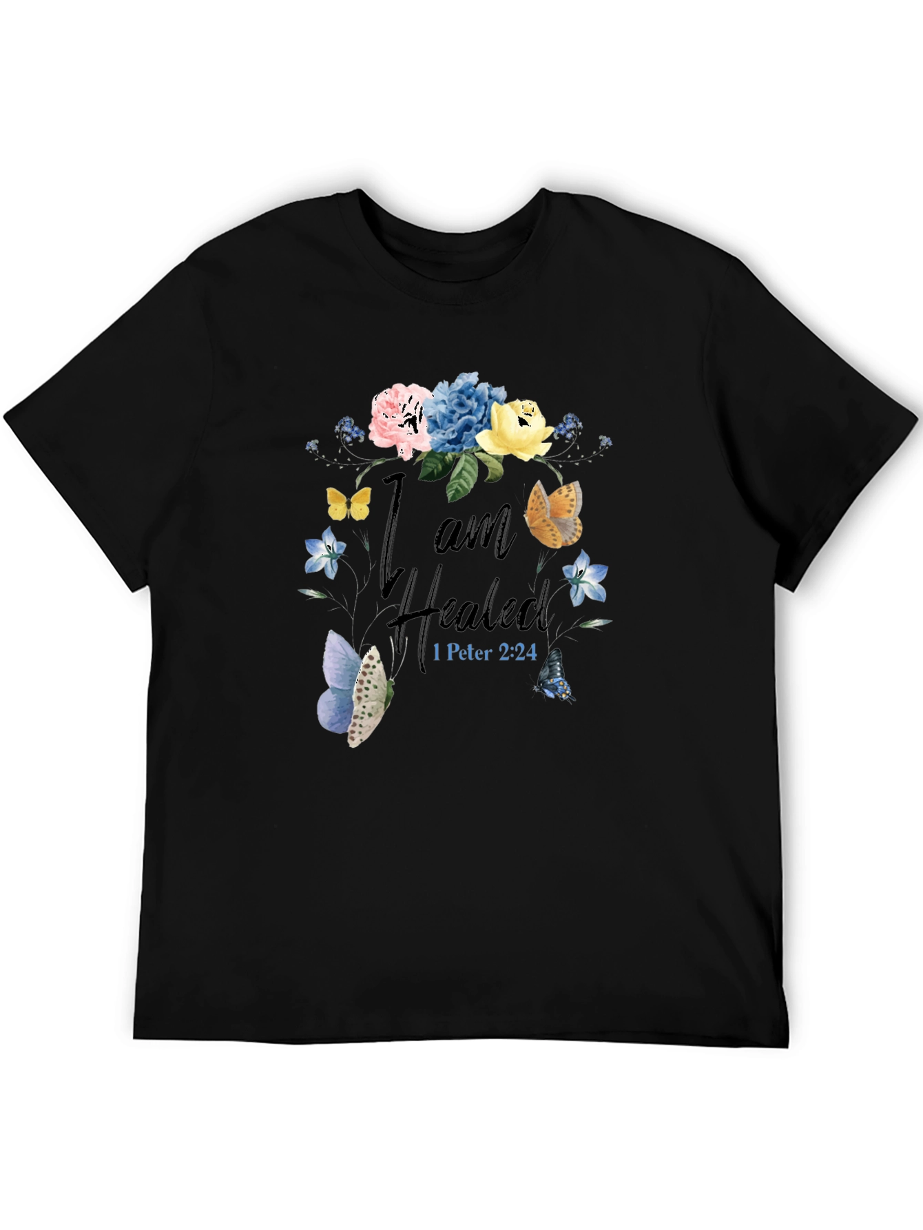 I am Healed T-Shirt - Floral Butterfly Design
