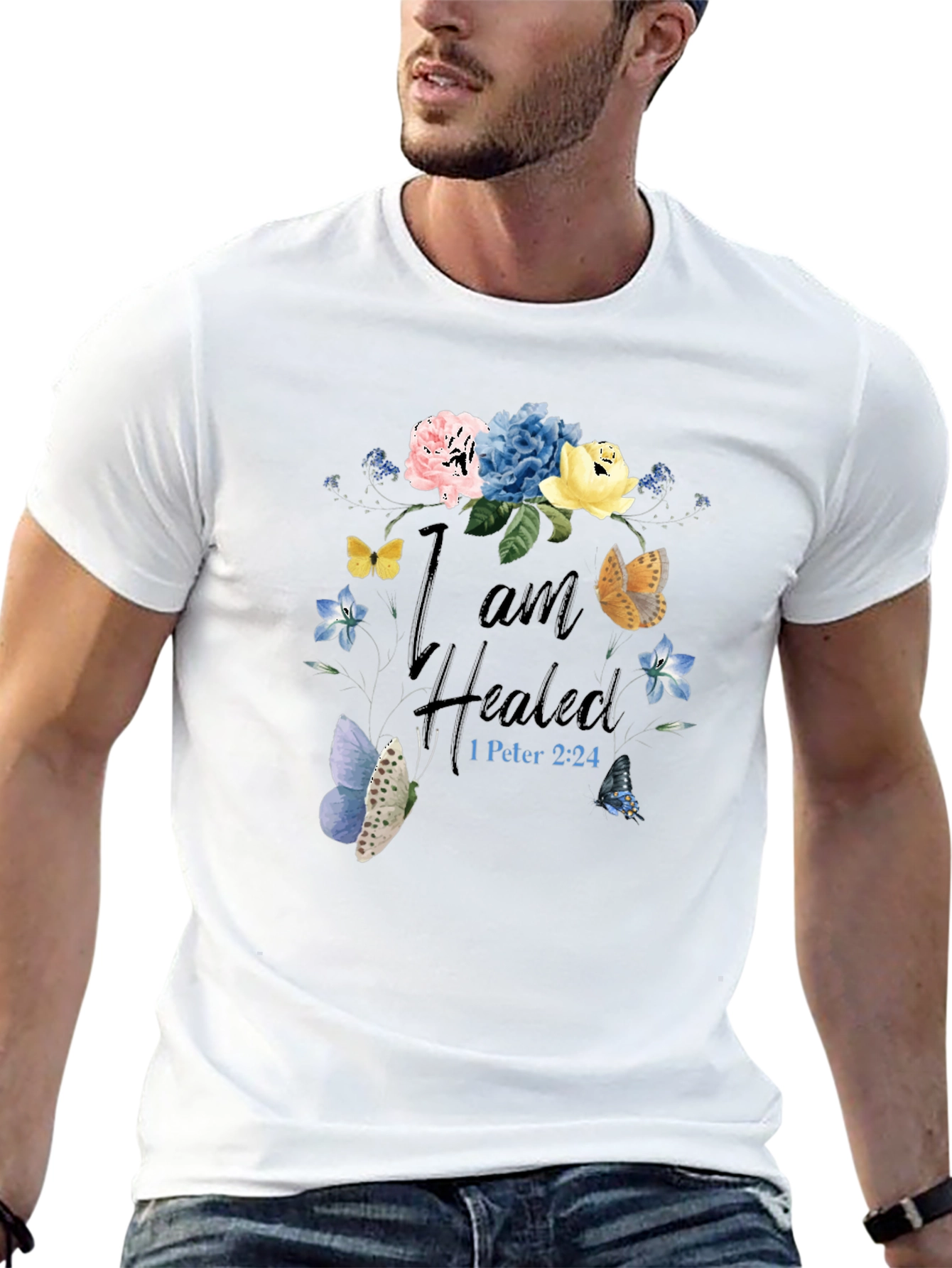 I am Healed T-Shirt - Floral Butterfly Design