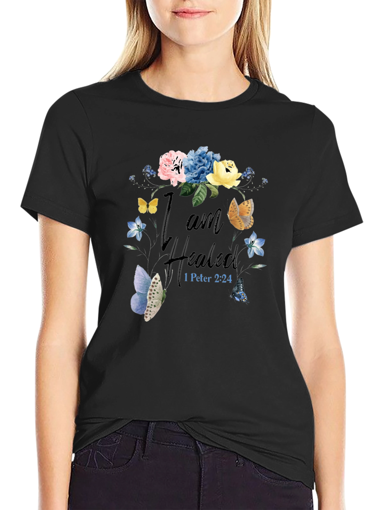 I am Healed T-Shirt - Floral Butterfly Design