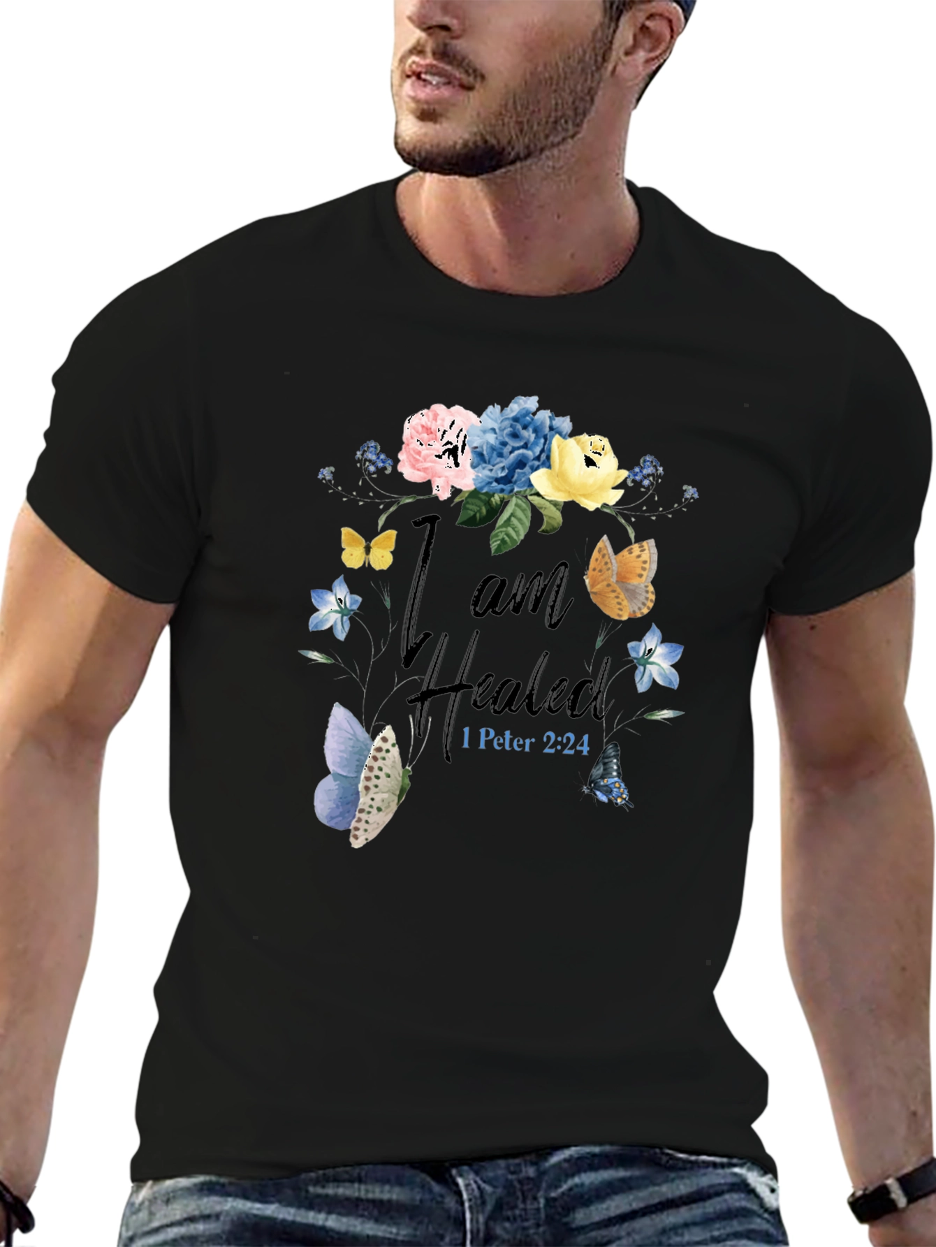 I am Healed T-Shirt - Floral Butterfly Design
