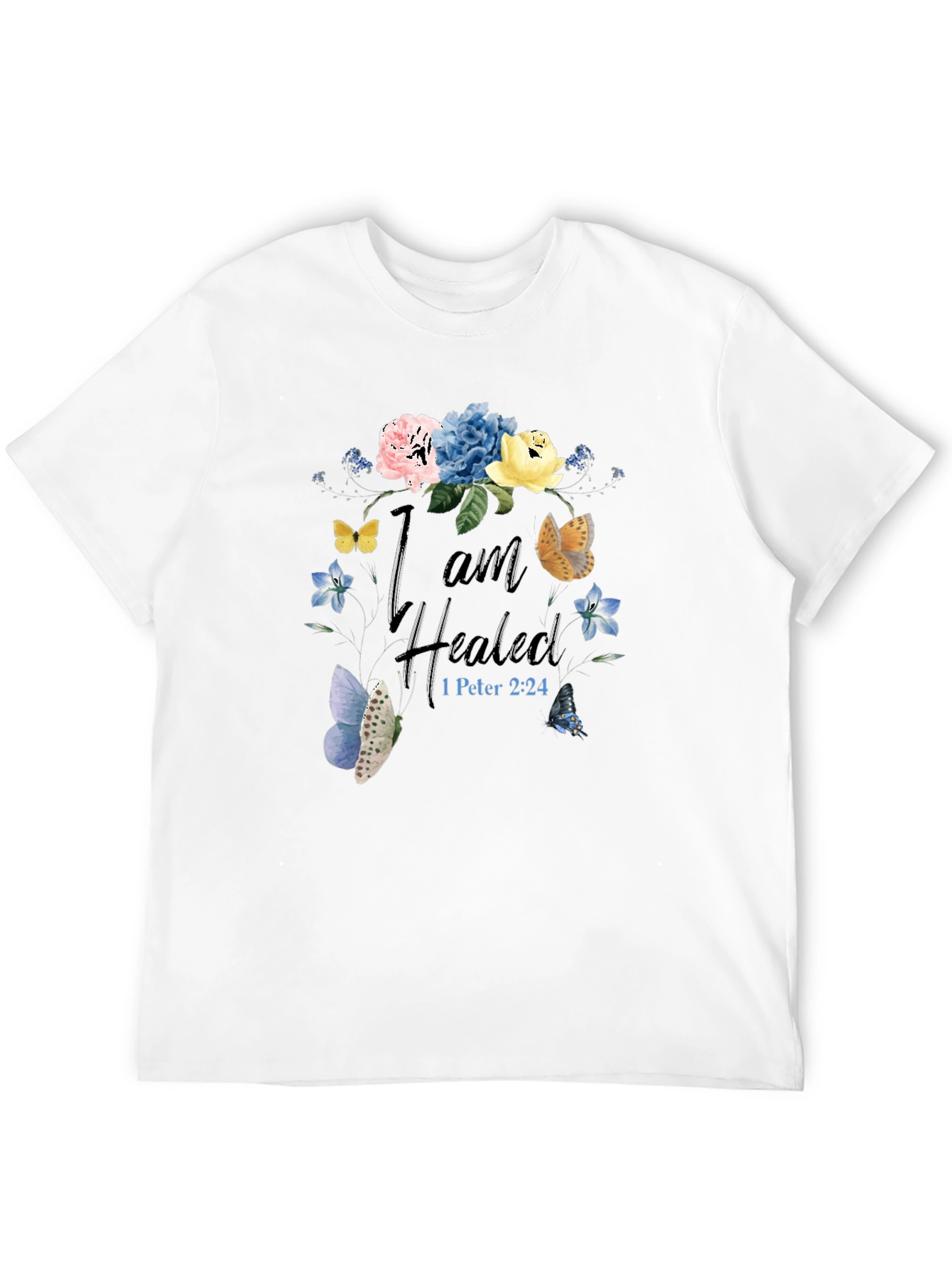 I am Healed T-Shirt - Floral Butterfly Design