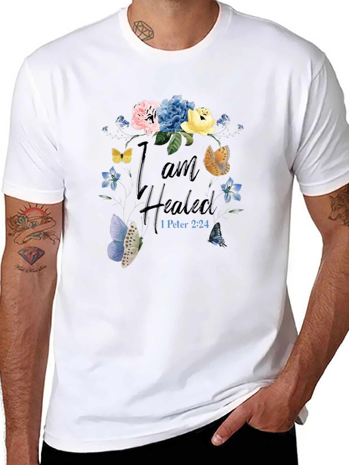 I am Healed T-Shirt - Floral Butterfly Design