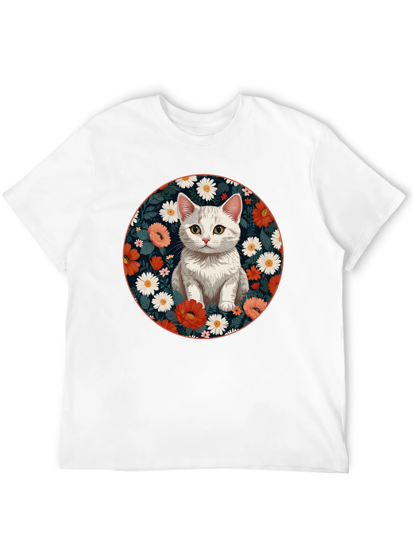 Floral Cat Graphic T-Shirt - Stylish Mens Tee