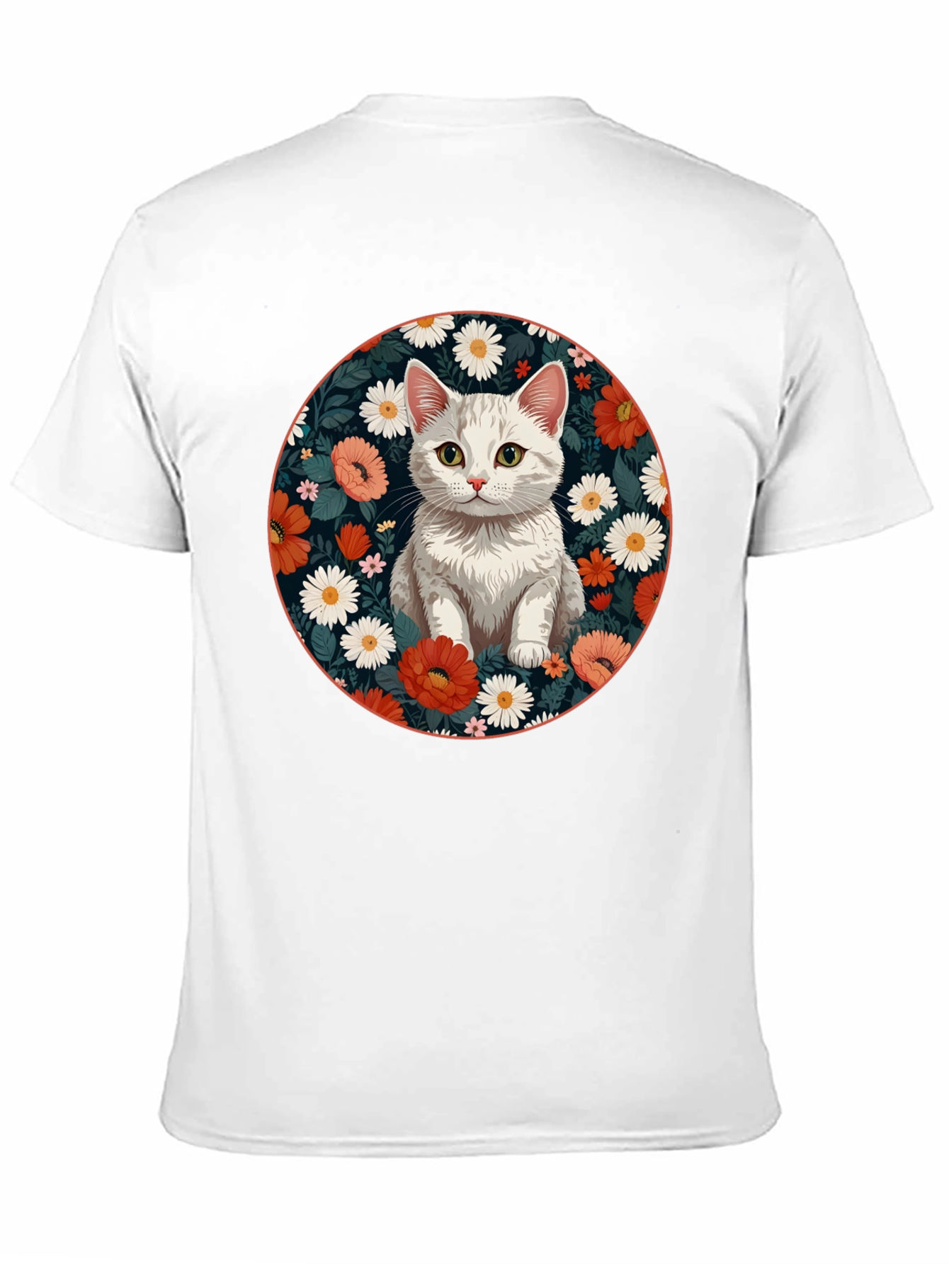 Floral Cat Graphic T-Shirt - Stylish Mens Tee