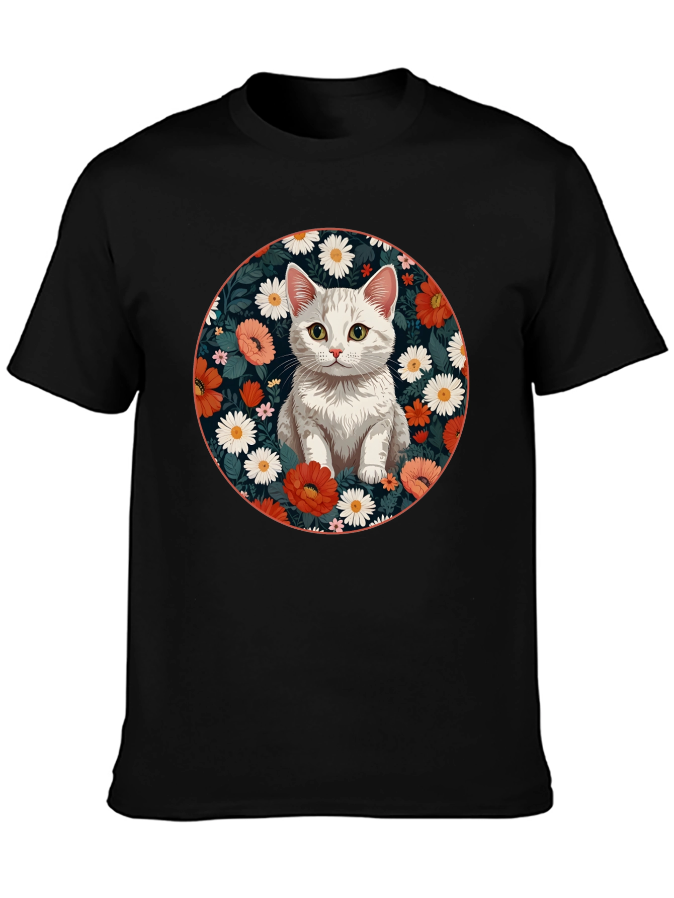 Floral Cat Graphic T-Shirt - Stylish Mens Tee
