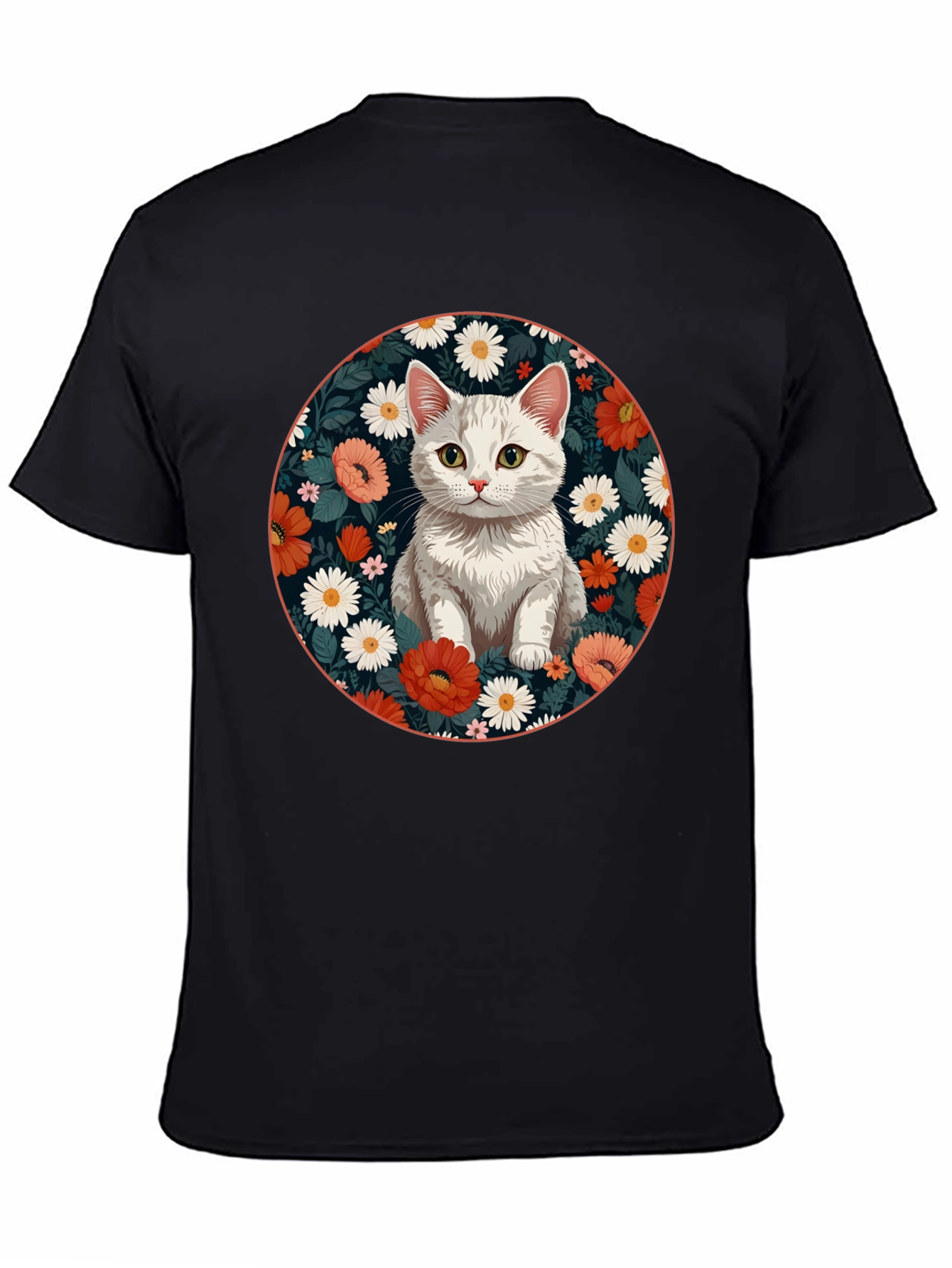 Floral Cat Graphic T-Shirt - Stylish Mens Tee