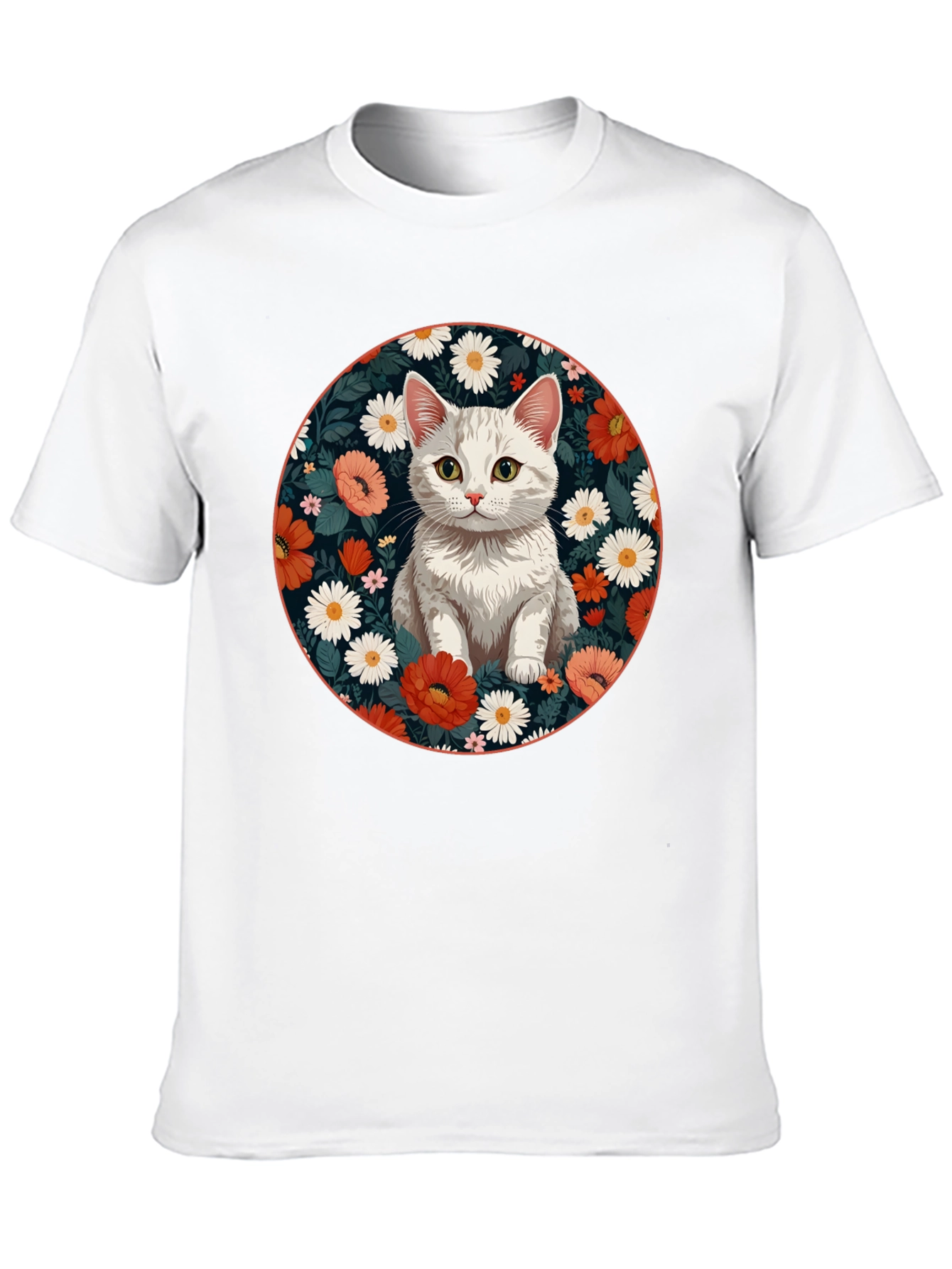 Floral Cat Graphic T-Shirt - Stylish Mens Tee