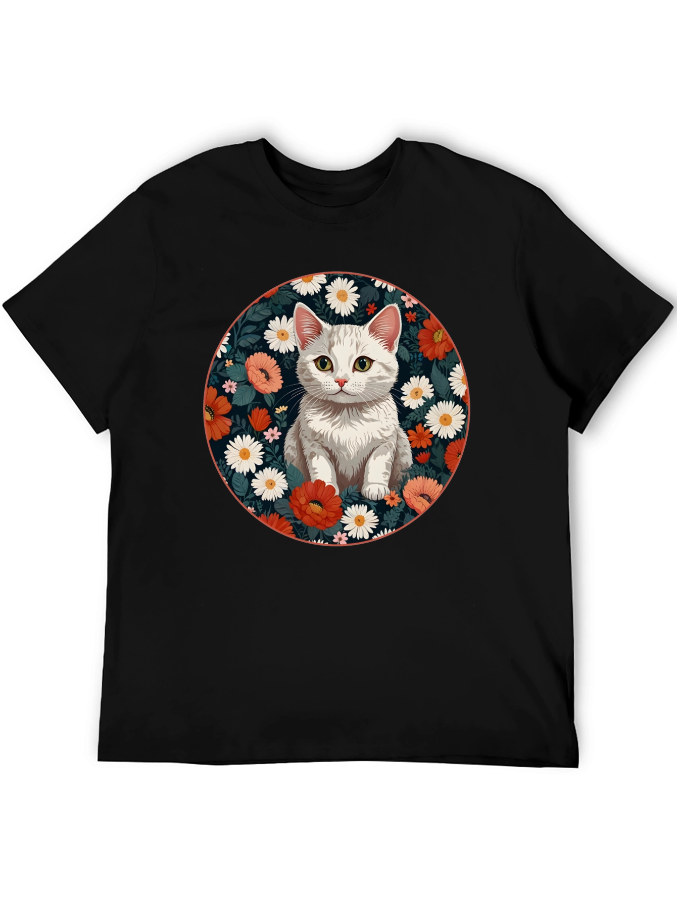 Floral Cat Graphic T-Shirt - Stylish Mens Tee