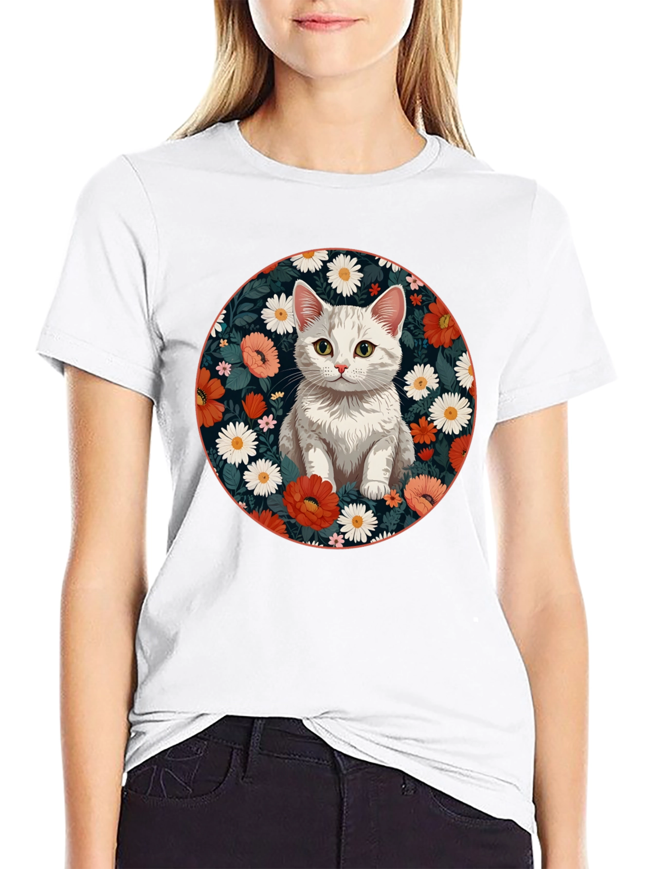 Floral Cat Graphic T-Shirt - Stylish Mens Tee