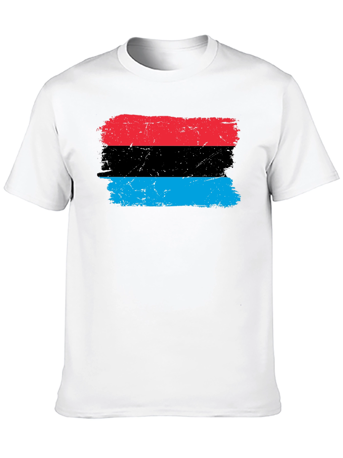 Distressed Striped Graphic Tee - Red Black Blue