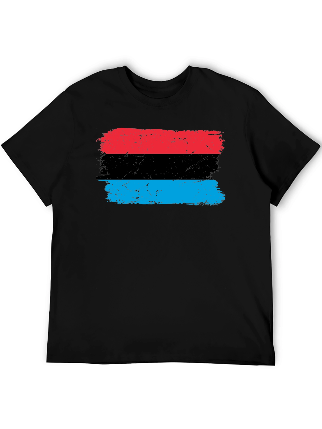 Distressed Striped Graphic Tee - Red Black Blue