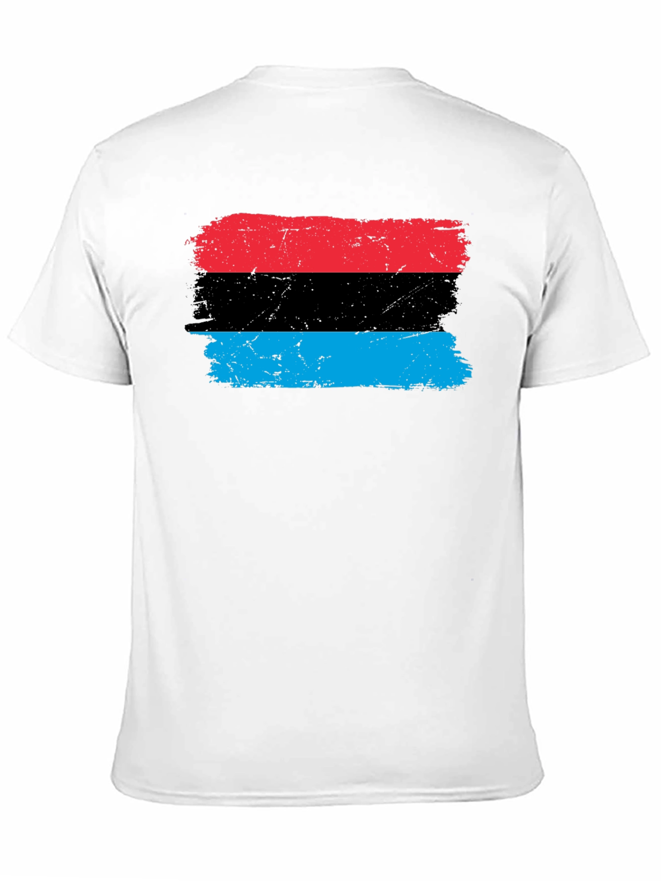 Distressed Striped Graphic Tee - Red Black Blue