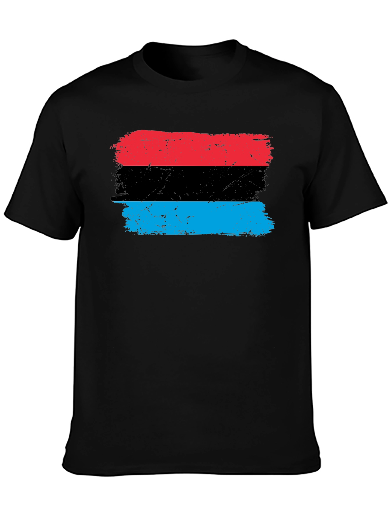 Distressed Striped Graphic Tee - Red Black Blue