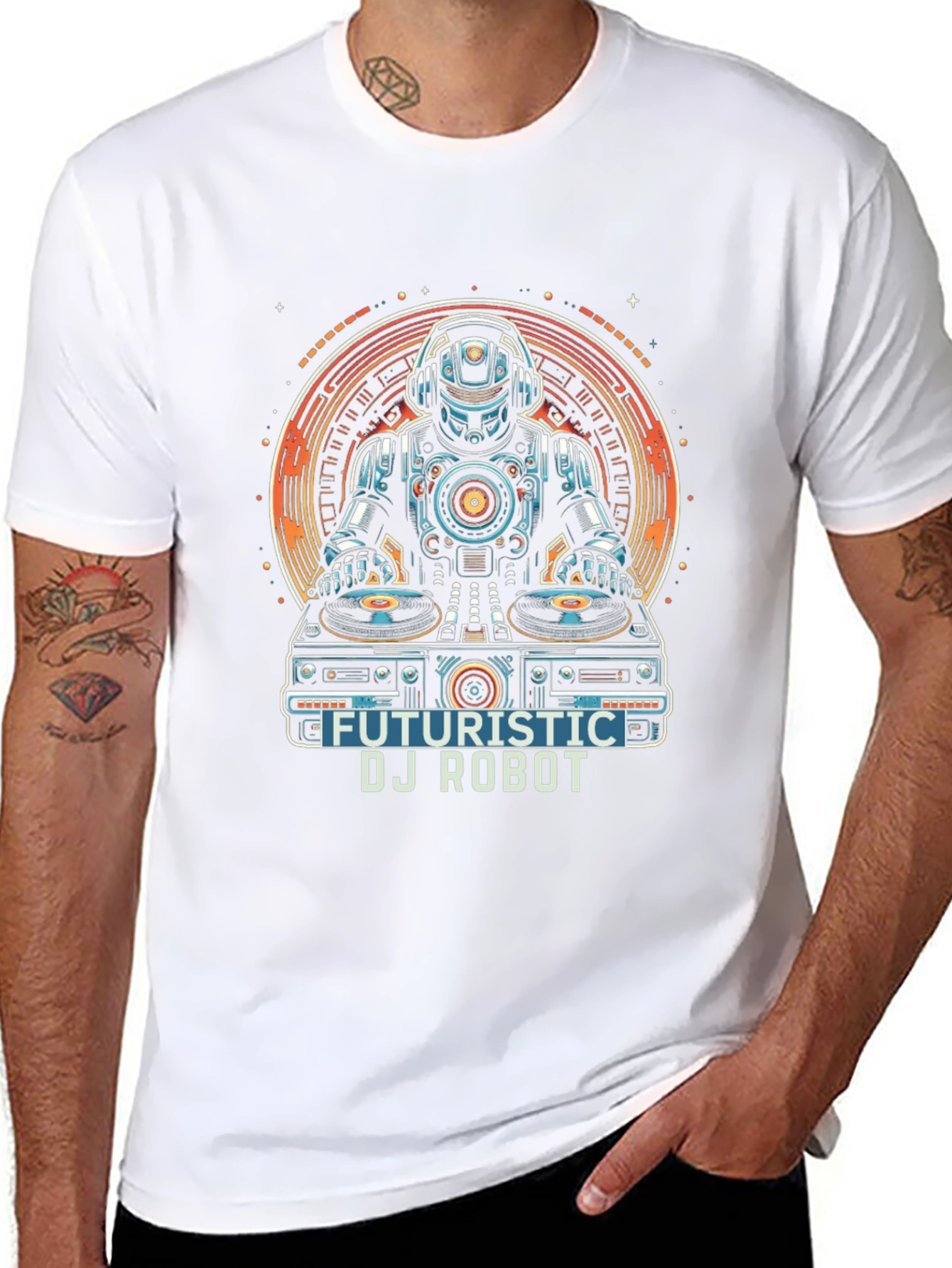 Futuristic DJ Robot Graphic T-Shirt