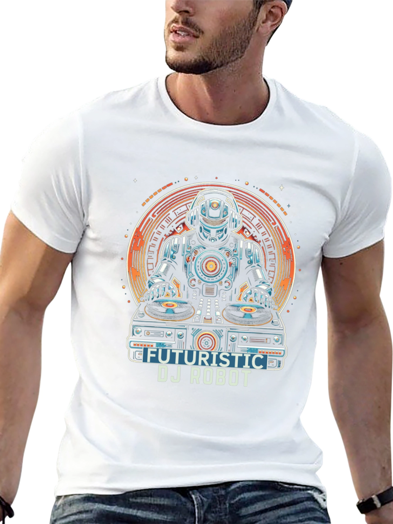 Futuristic DJ Robot Graphic T-Shirt