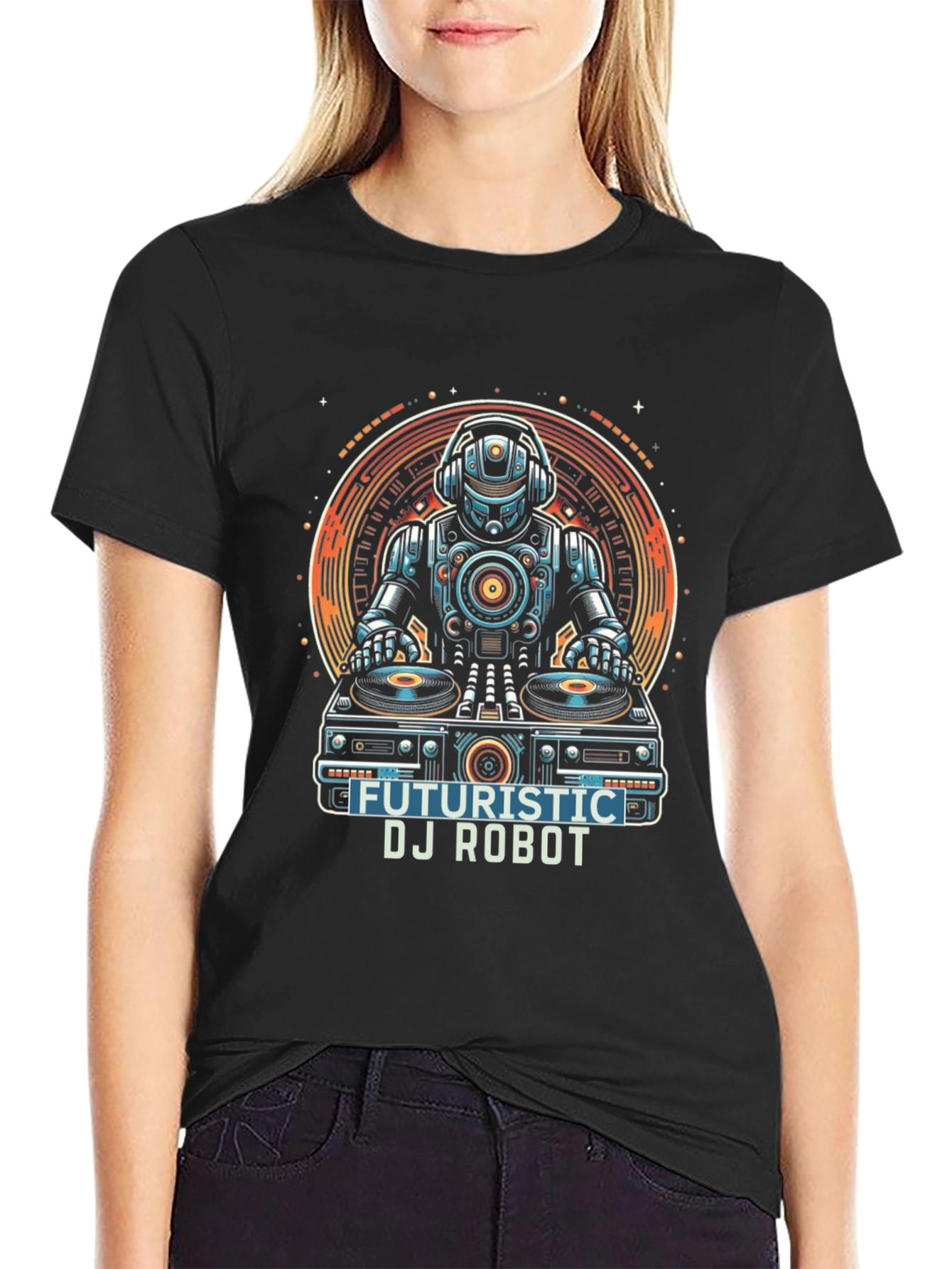 Futuristic DJ Robot Graphic T-Shirt