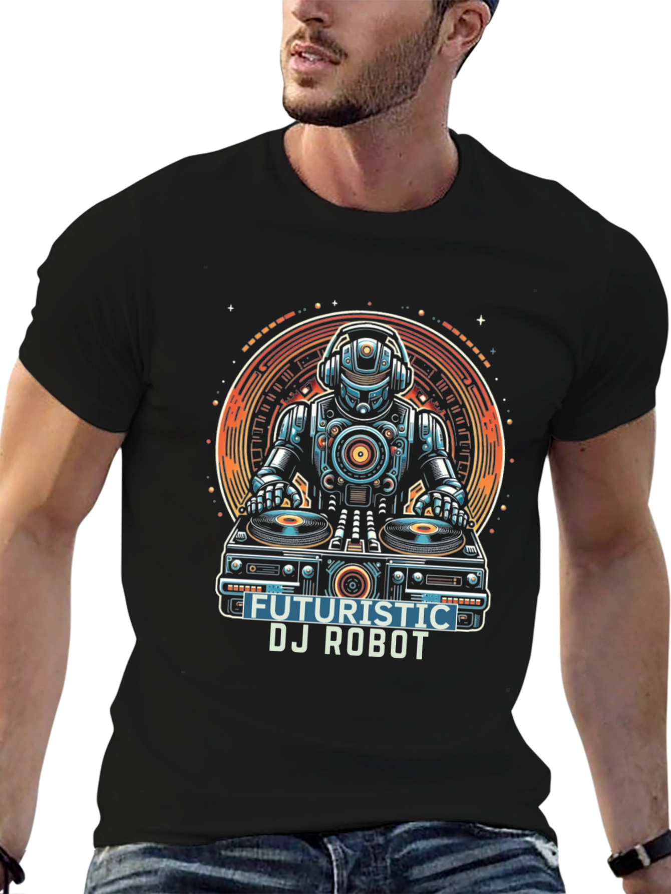 Futuristic DJ Robot Graphic T-Shirt
