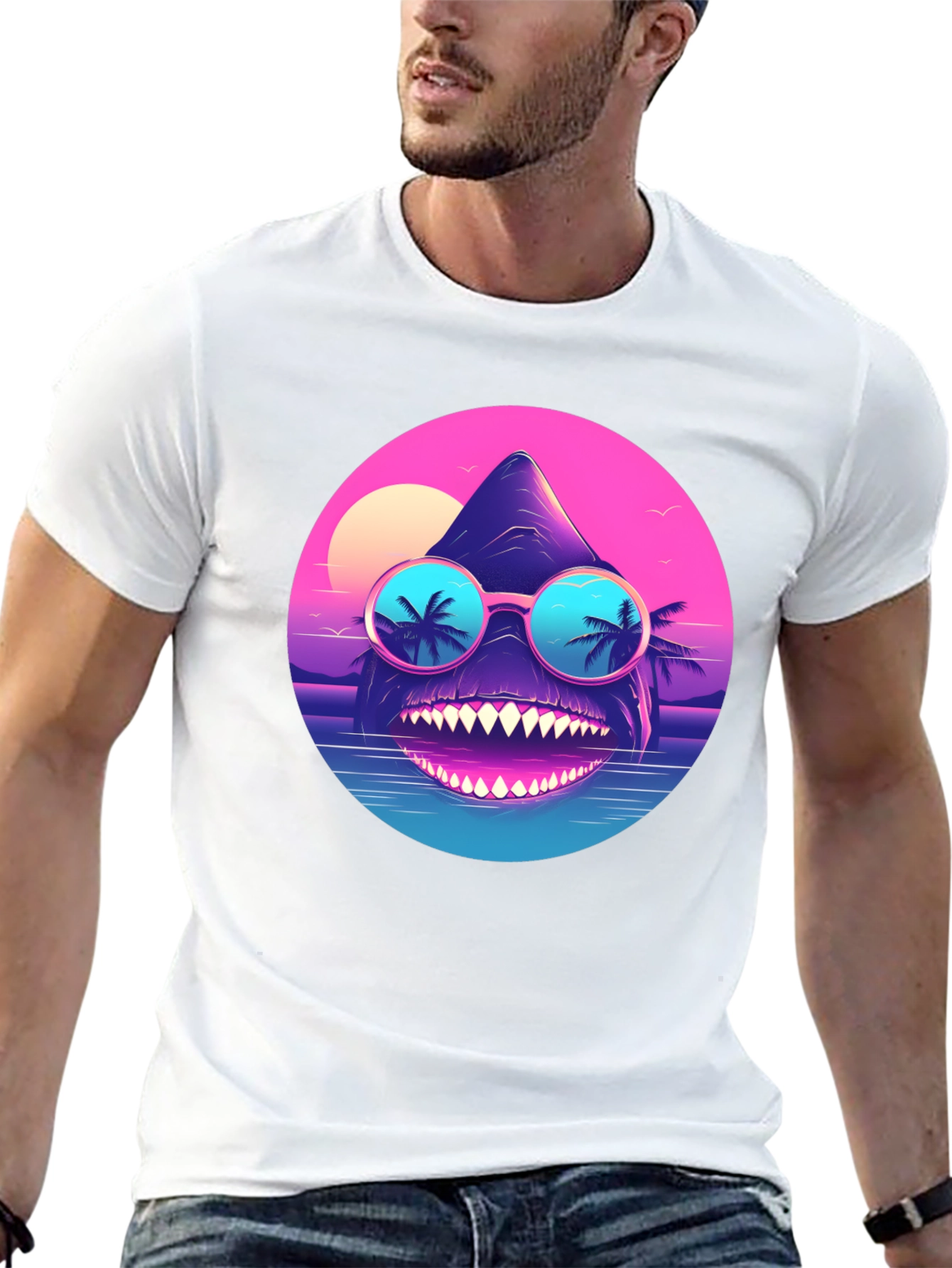 Cool Retro Shark T-Shirt - Synthwave Style