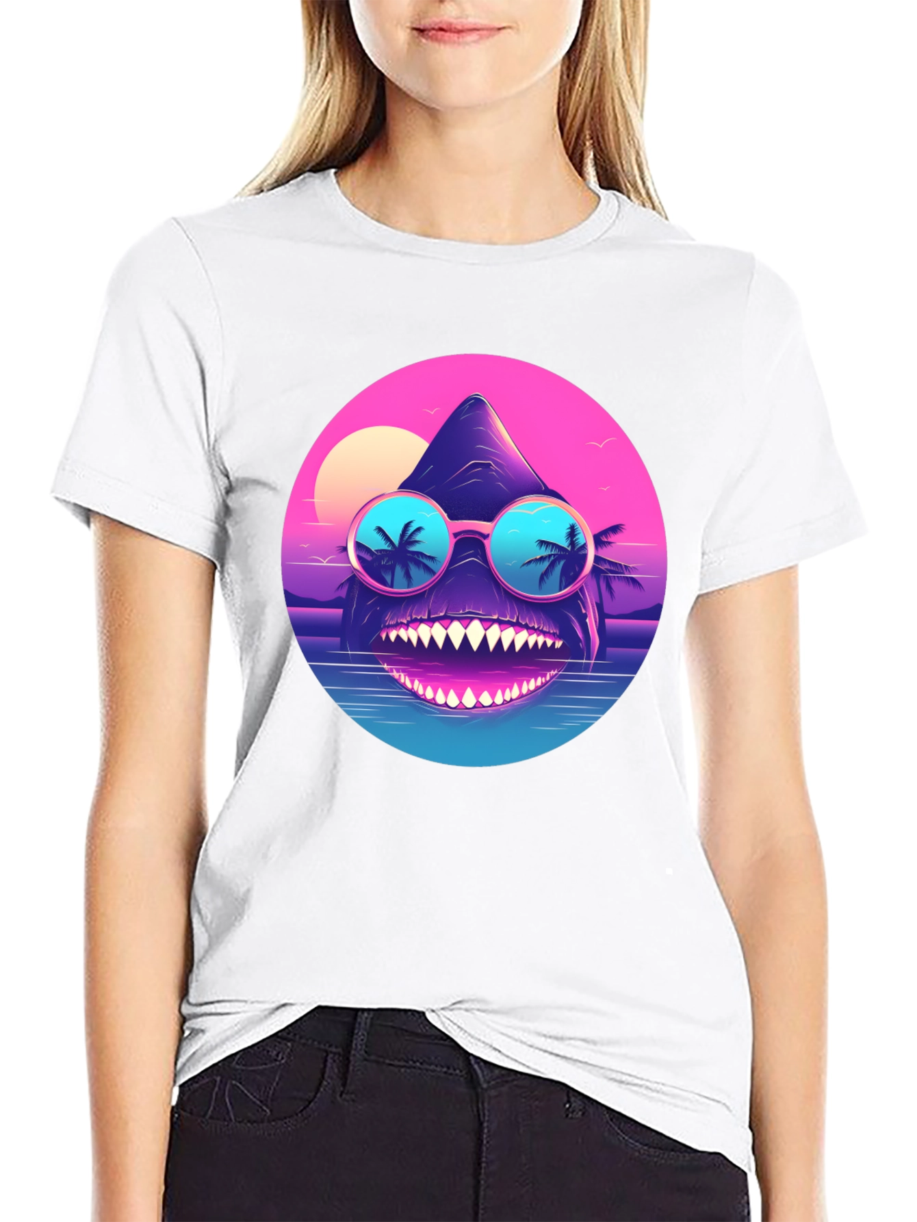 Cool Retro Shark T-Shirt - Synthwave Style
