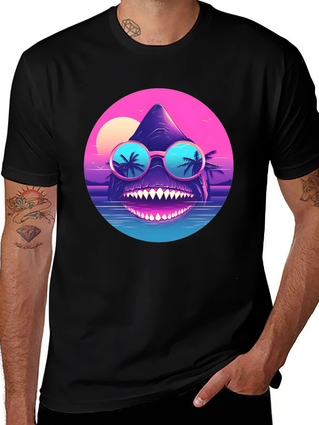 Cool Retro Shark T-Shirt - Synthwave Style