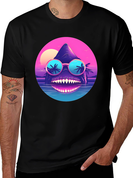 Cool Retro Shark T-Shirt - Synthwave Style
