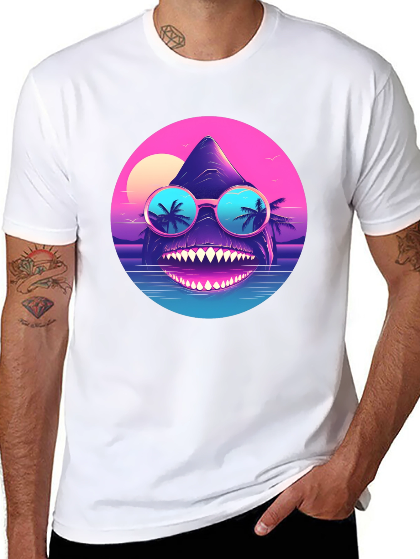 Cool Retro Shark T-Shirt - Synthwave Style