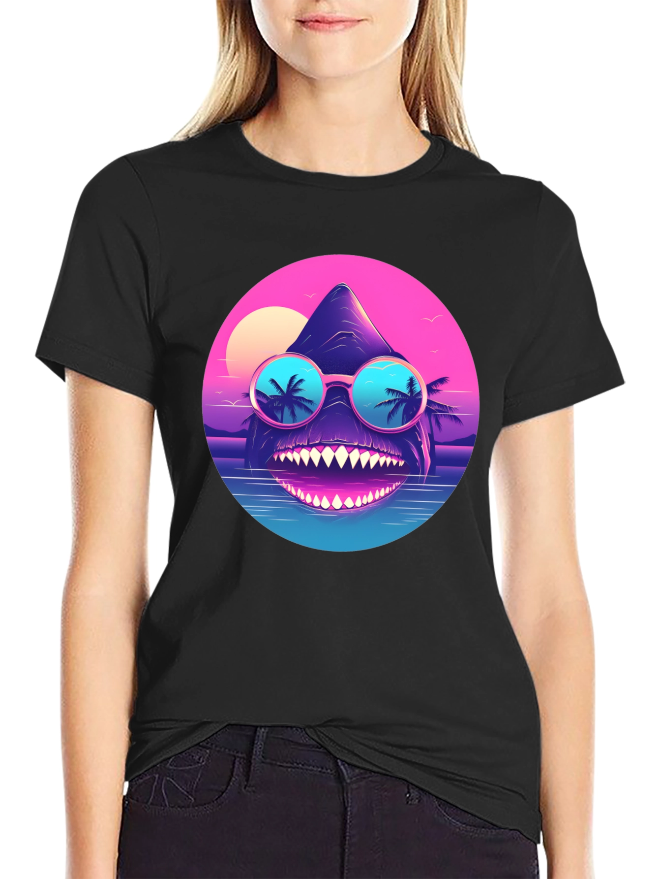 Cool Retro Shark T-Shirt - Synthwave Style