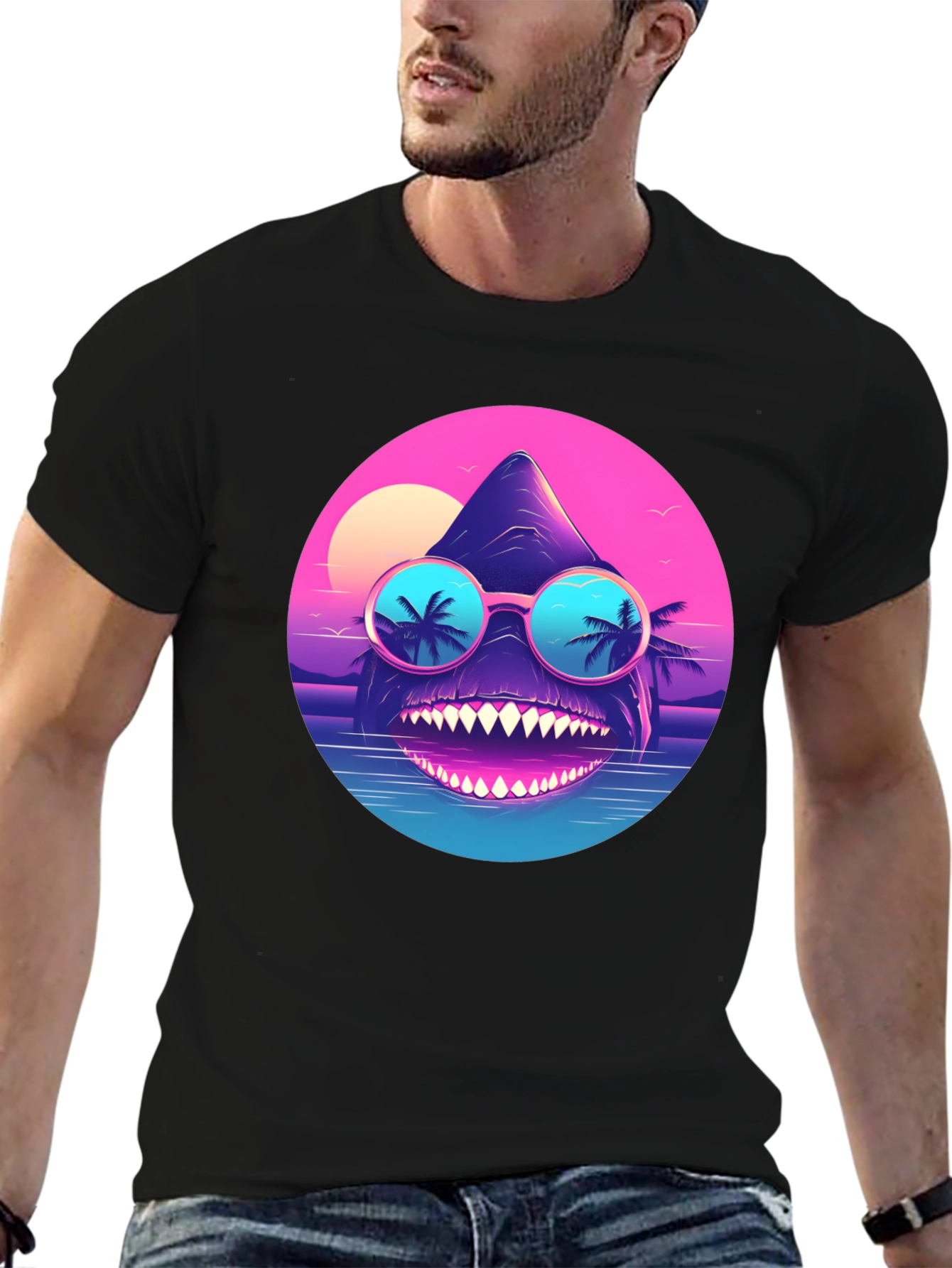Cool Retro Shark T-Shirt - Synthwave Style