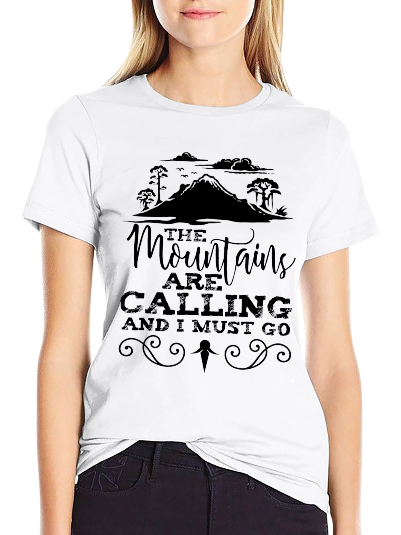 Mountains Are Calling Black Graphic Tee