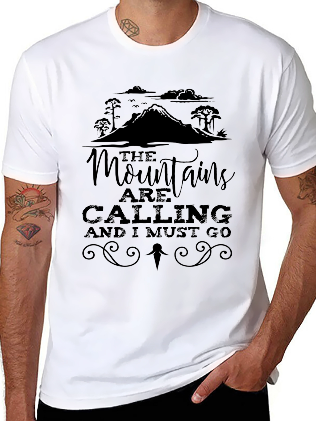 Mountains Are Calling Black Graphic Tee
