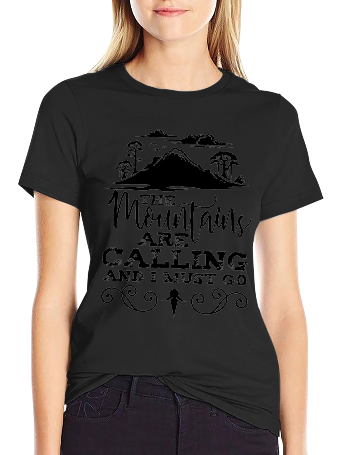 Mountains Are Calling Black Graphic Tee