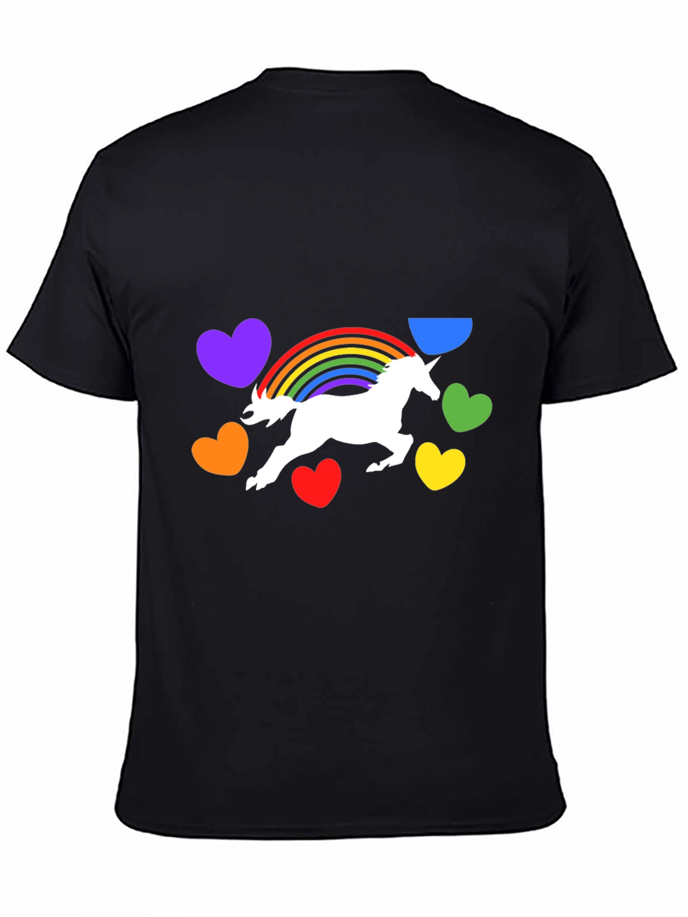 Unicorn Rainbow Heart Graphic Black T-Shirt
