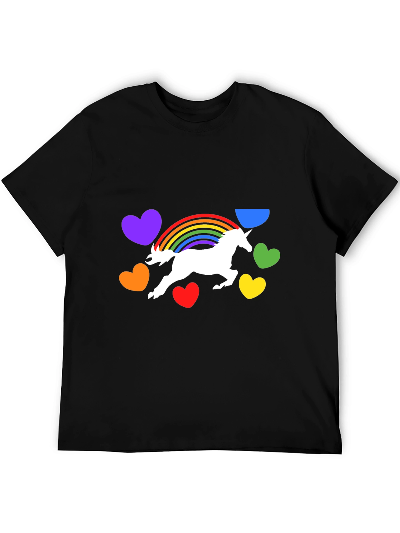 Unicorn Rainbow Heart Graphic Black T-Shirt